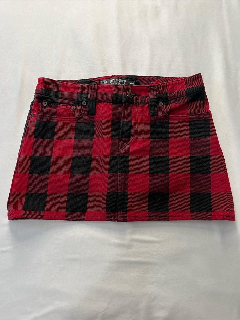 Vintage Y2K Ralph Lauren Rugby Buffalo Check Denim Mini Skirt